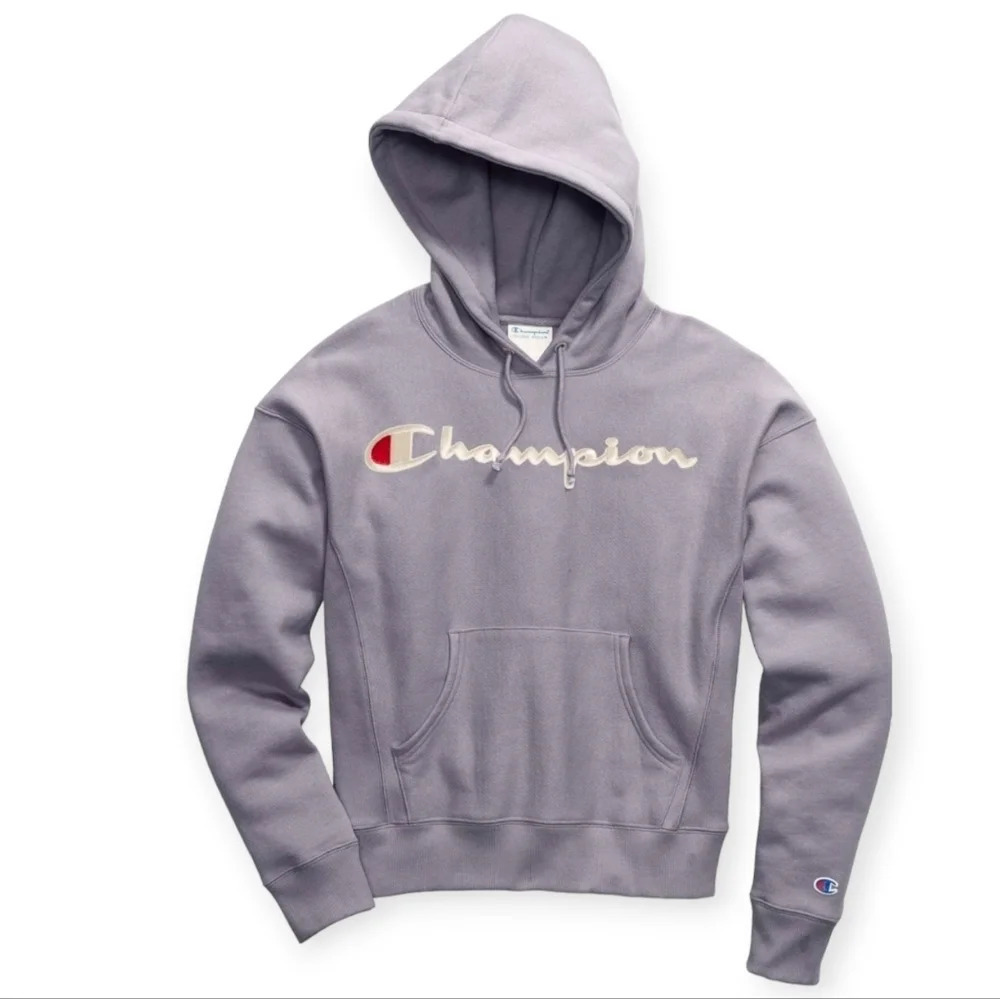 Champion Smoked Lilac Purple Embroidered Logo Hoodie Sweatshirt Woman's Small